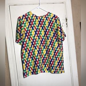 Bedford Fair Lifestyles Silk Blouse Women Medium Red Blue Green Yell White NWOT